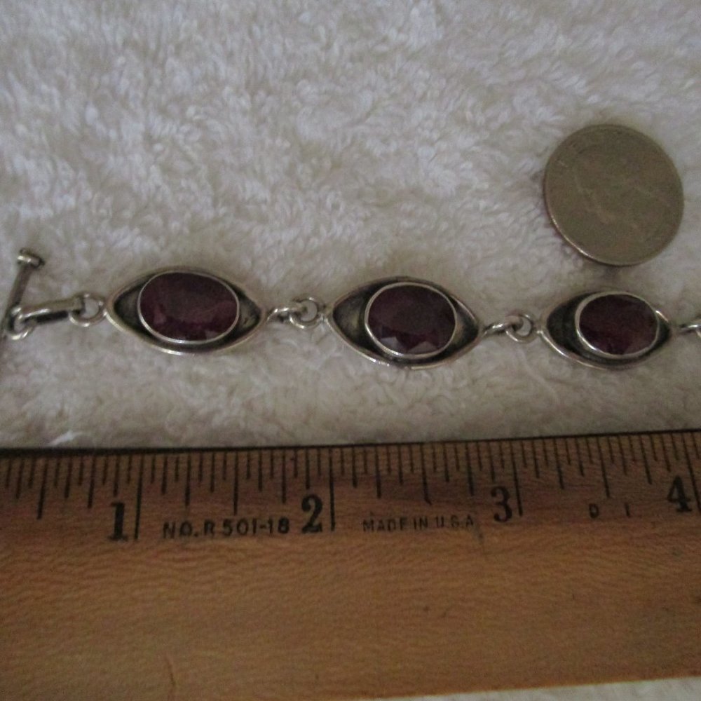 Sterling Silver Faceted Ruby Gemstone Bracelet - image 2